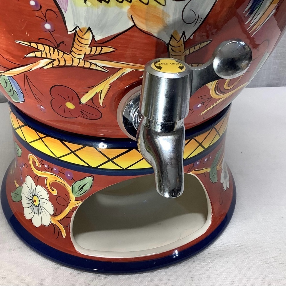 Vintage Hand-Painted Italian Style Beverage Dispenser With Stand for Votive Heat - Picture 3 of 7
